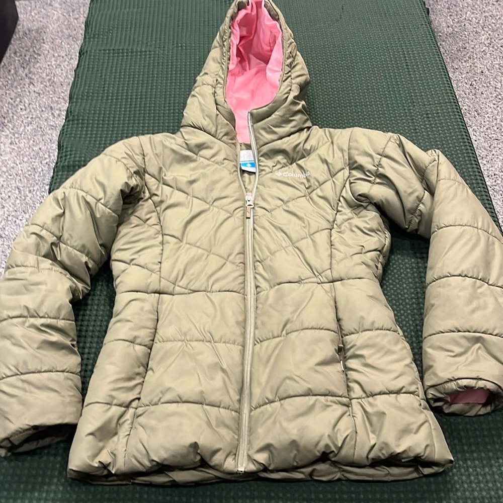 Columbia coat jacket girls large 14/16 green pink full zip quilted